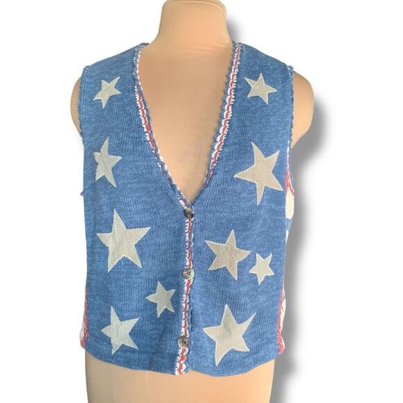 Vintage Blue and Red Star V-Neck Sweater - Picture 2 of 8